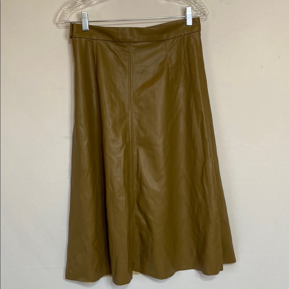 H&M Brown Vegan Leather A-Line Midi Skirt, Size 8 - Picture 2 of 6